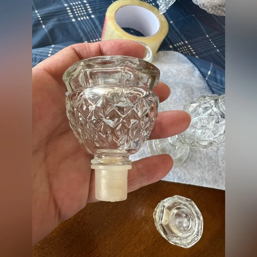 Candlestick Pair Diamond Pattern 8.25" Clear Glass for Taper Candles - Picture 4 of 7